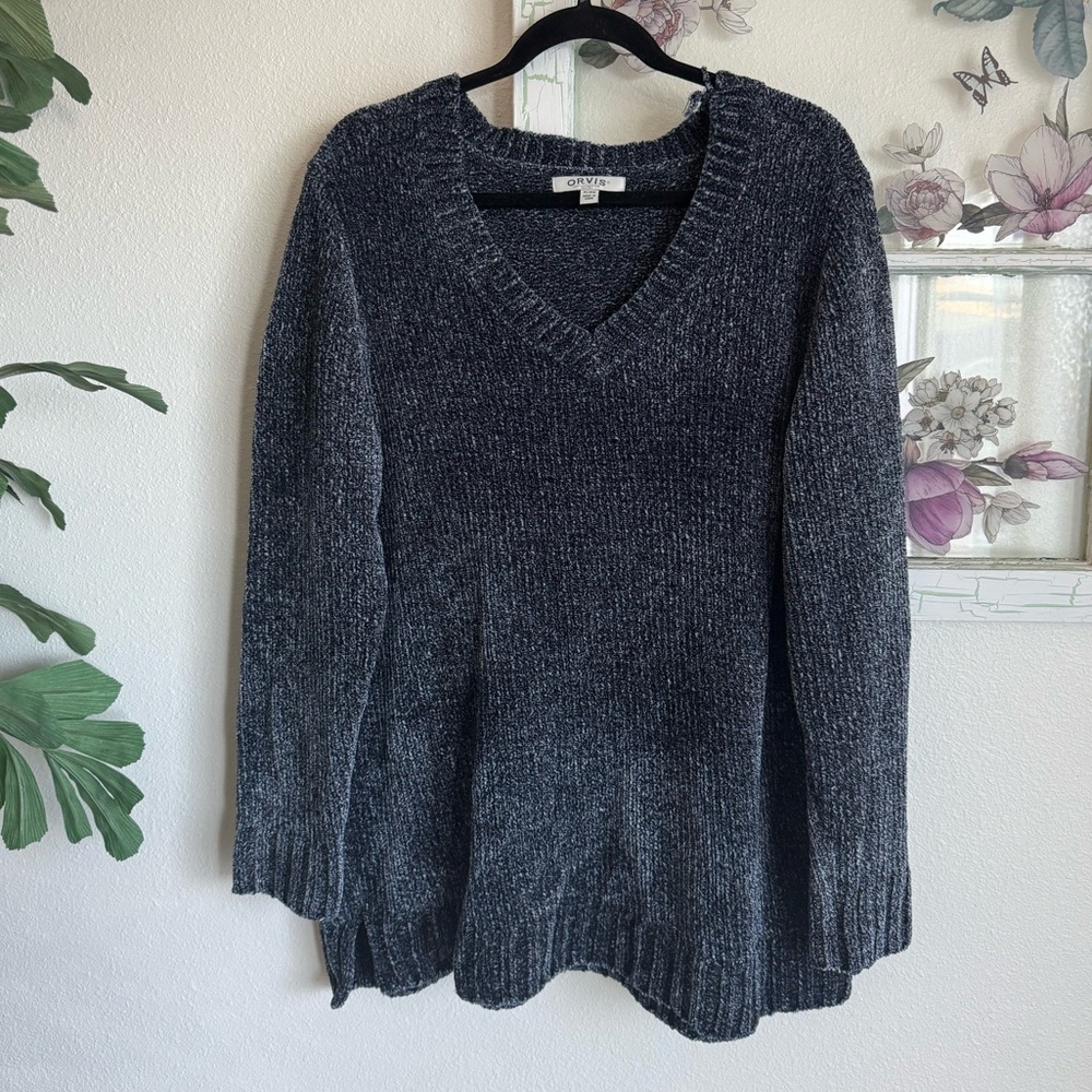 Orvis Chenille Sweater Women’s Size XL Gray Black Marled Knit Pullover - Picture 1 of 3